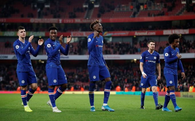 Soccer Football - Premier League - Arsenal v Chelsea - Emirates Stadium, London, Britain - December 29, 2019 Chelsea's Tammy Abraham celebrates with Chelsea's Mason Mount