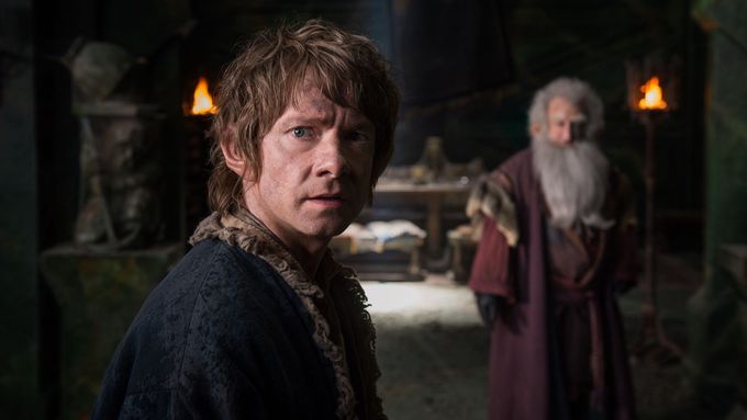 Martin Freeman jako Bilbo Pytlík ve filmu Hobit: Bitva pěti armád z roku 2014.