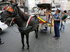 Filipínští policisté rozdávali v poslední den roku v ulicích Manily papírové trumpetky. Úřady žádají obyvatele metropole, aby trumpetky použili místo obvyklejších dělbuchů a petard, které každý rok způsobí desítky vážných zranění.