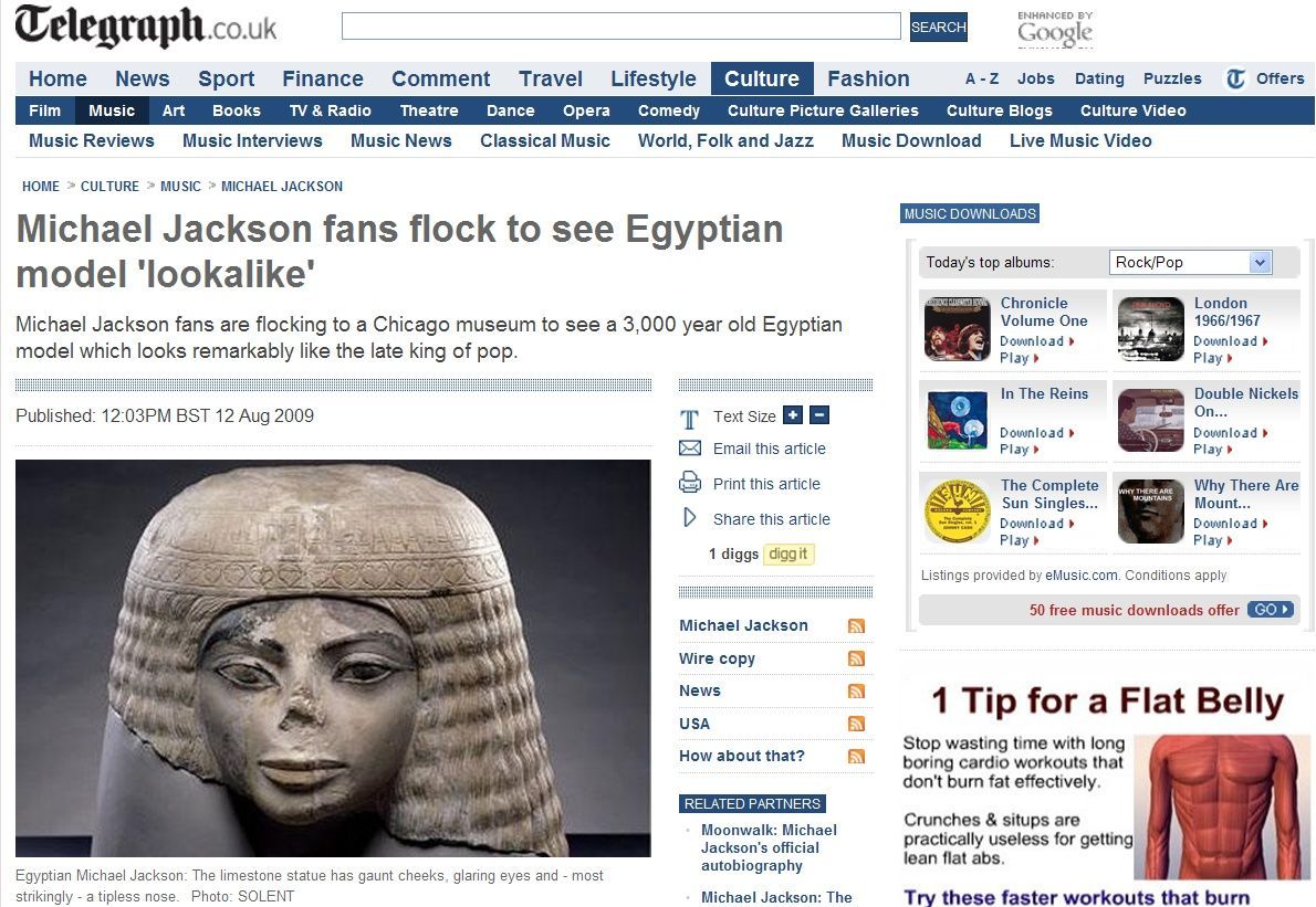 Egyptská socha s tváří Michaela Jacksona