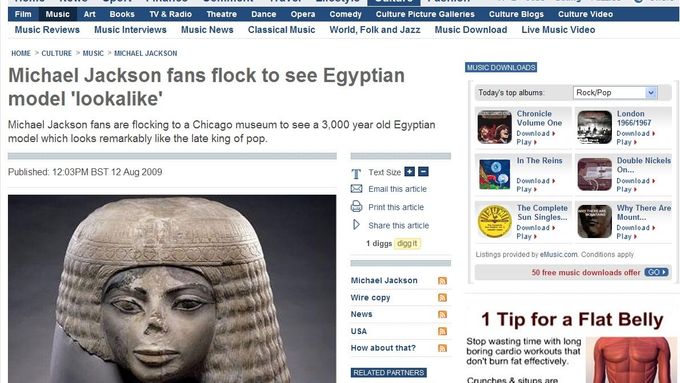 Egyptská socha s tváří Michaela Jacksona