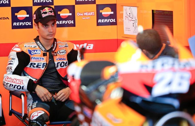 Španělský motocyklista Hondy Dani Pedrosa během tréninku Velké ceny San Marina 2012 v MotoGP.