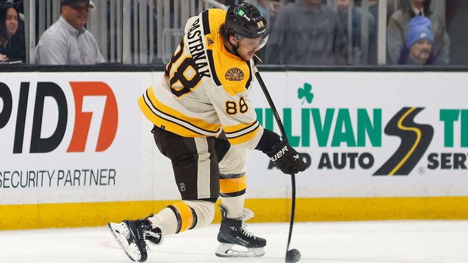Nov 18, 2023; Boston, Massachusetts, USA; Boston Bruins right wing David Pastrnak (88) lets go a shot against the Montreal Canadiens during the first period at TD Garden.
