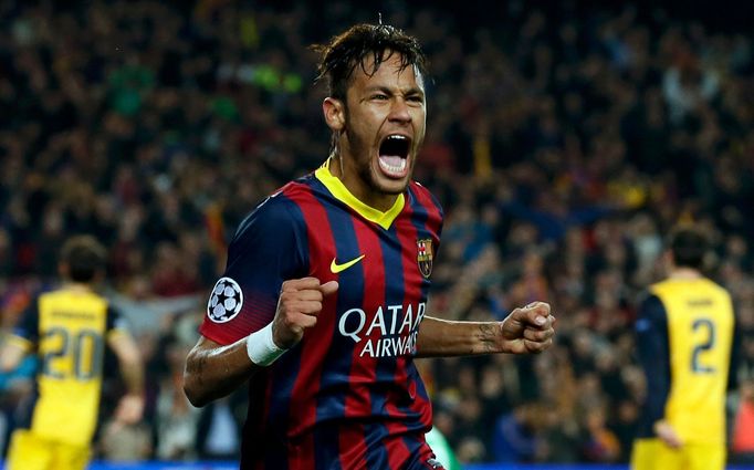 Neymar oslavuje gól do sítě Atlética ve čtvrtfinále LM