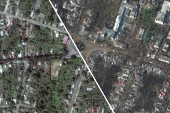Černé krátery, zjizvená země. Satelitní snímky ukrajinských měst před invazí a po ní