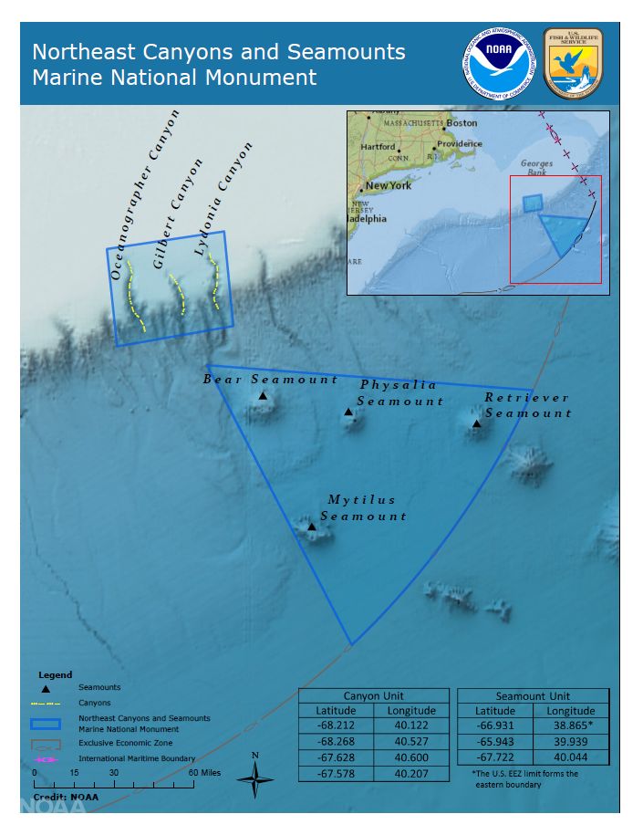 Northeast Canyons and Seamounts Marine National Monument map