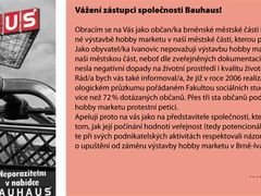 Protestní pohlednice a text pro Bauhaus, které budou lidé z Brna - Ivanovic posílat majitelům společnosti