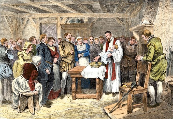 Křest Virginie Dare, prvního anglického dítěte narozeného v Americe, se uskutečnil v kolonii na ostrově Roanoke dne 24. srpna 1587.