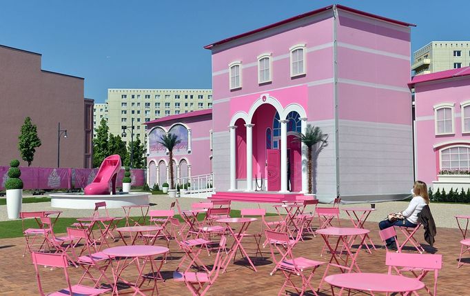 The Barbie Dreamhouse on the parking at the shopping mall Alexa near Alexanderplatz in Berlin, Germany, 08 May 2013. The event space on 2.500 sq m opens 16 May 2013. Photo: BRITTA PEDERSEN