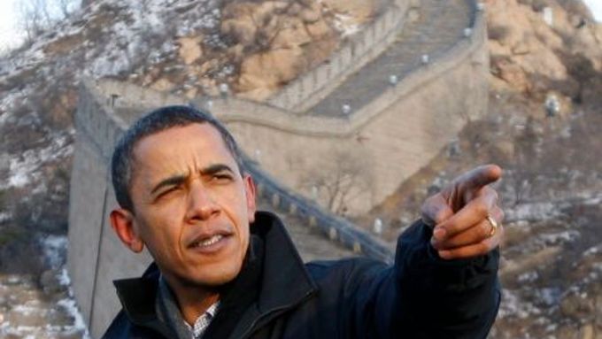 Barack Obama na Velké čínské zdi.