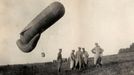 German officers stand near an observation balloon near the Western Front in this handout picture taken in 1915.