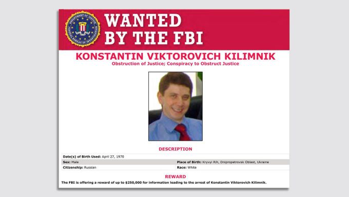 Za informace vedoucí k zatčení Kilimnika vypsala FBI odměnu čtvrt milionu dolarů.