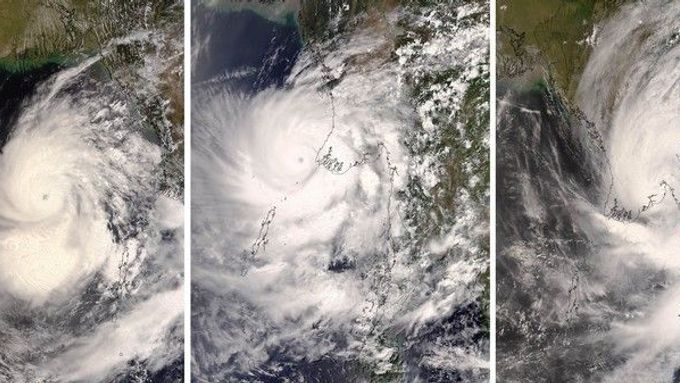 Cyklon Nargis na satelitních snímcích NASA