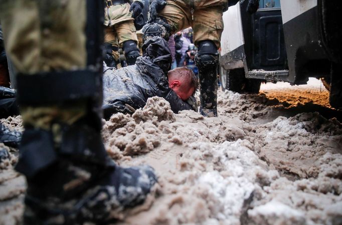 Protesty proti zatčený Alexeje Navalného v Rusku.