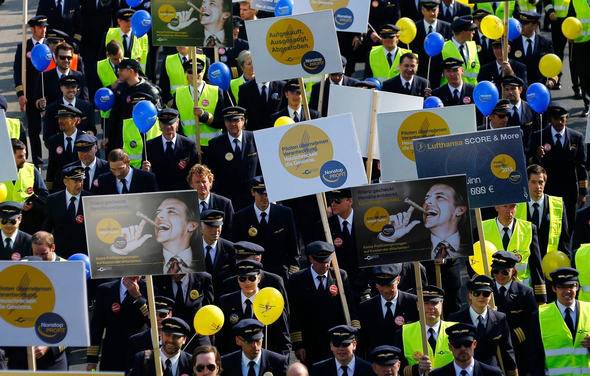 Lufthansa pilots take part in demonstration during strike action at Fraport airport in Frankfurt