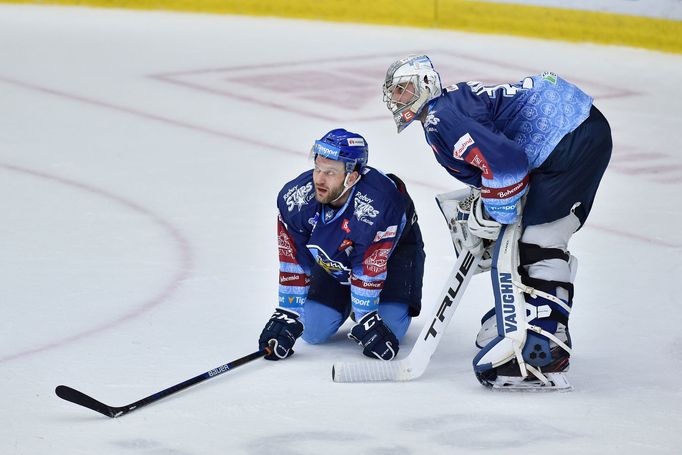 Hokejová extraliga 2019/20, Liberec - Kladno: Michal Barinka a Lukáš Cikánek.