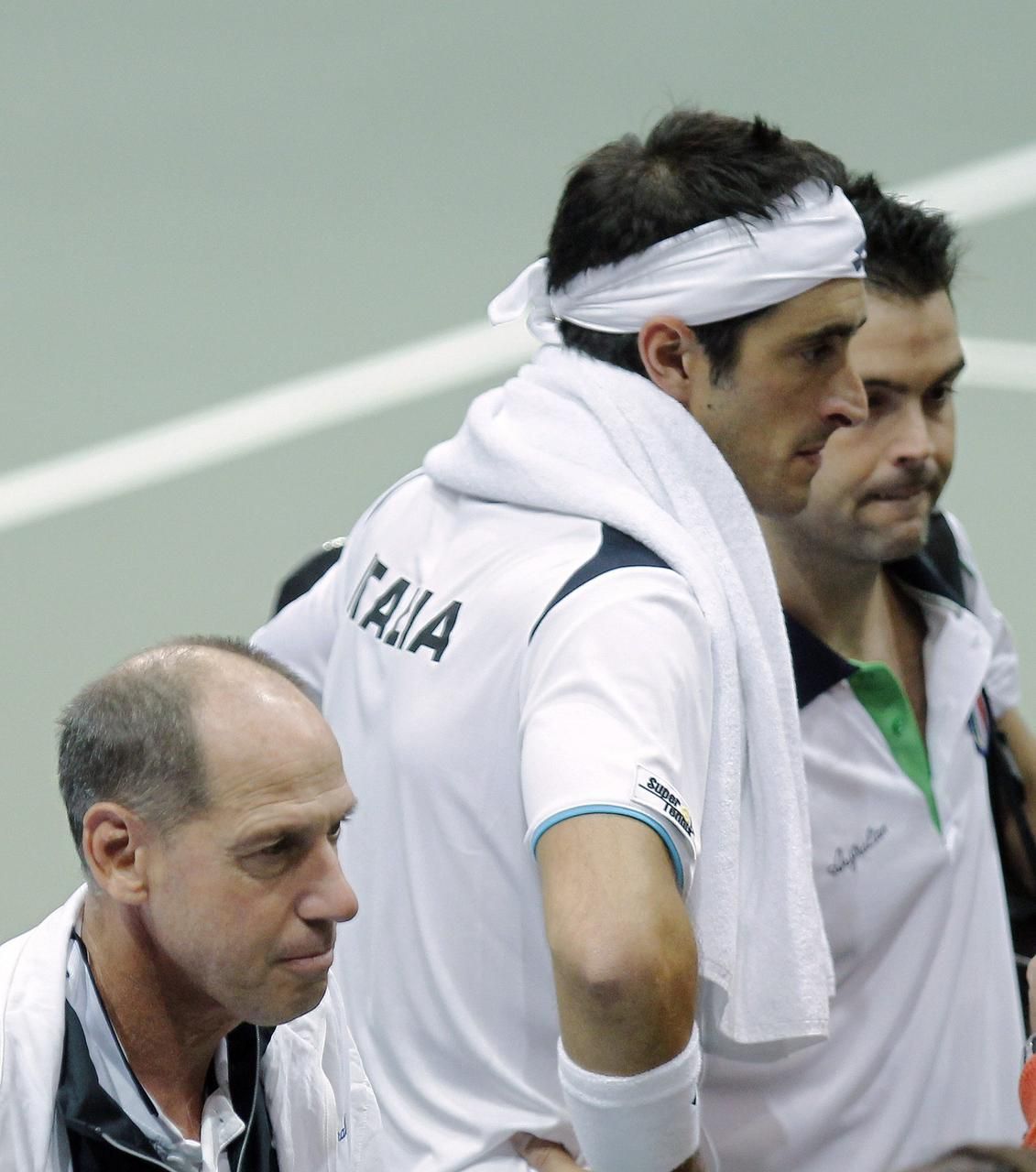 Davis Cup: Česko - Itálie: Potito Starace a Daniele Bracciali (smutek)