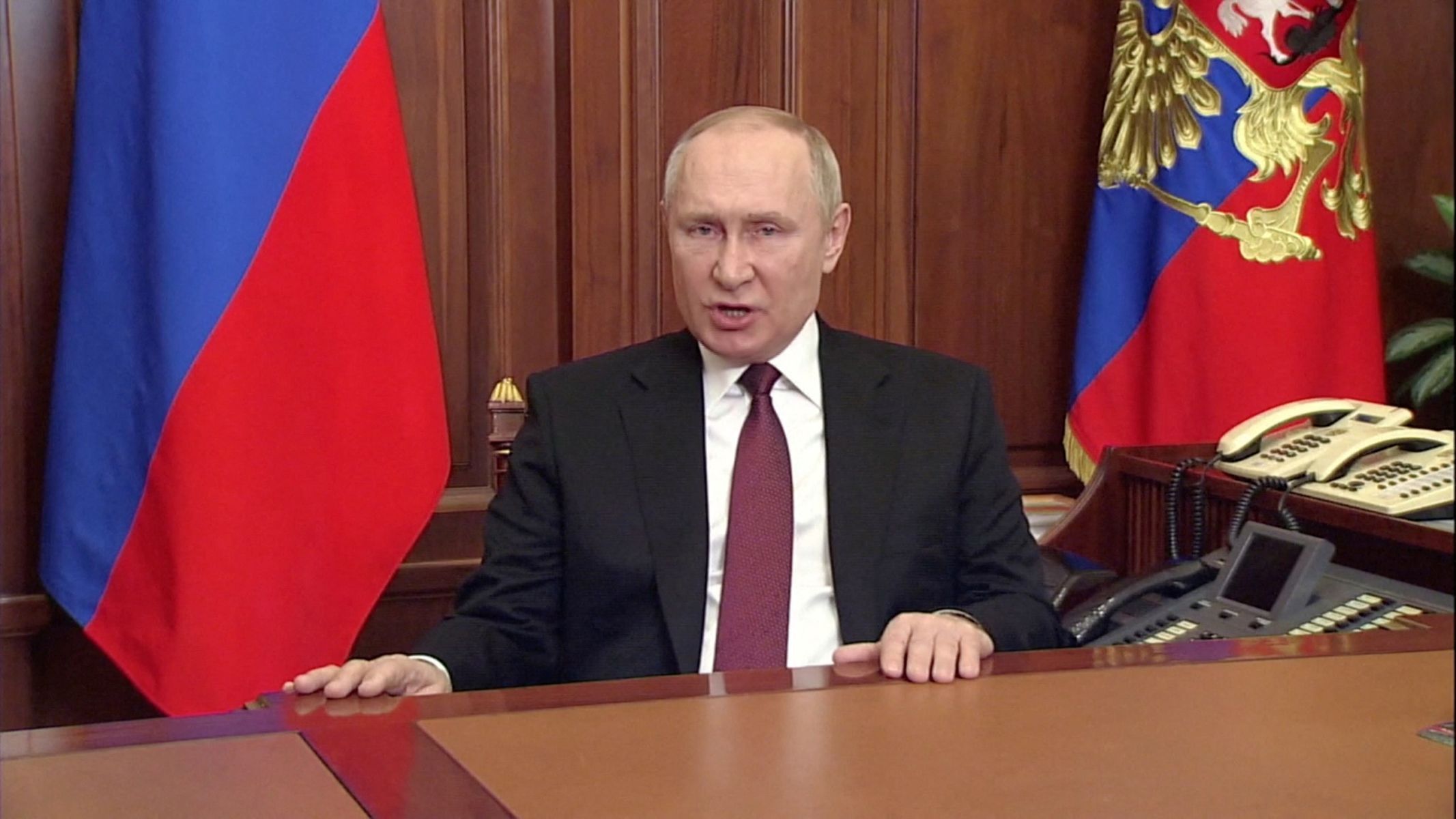 Putin v projevu, oznamujícím válku proti Ukrajině.