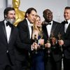 Producers Anthony Katagas, Jeremy Kliner, Dede Gardner, Steve McQueen and Brad Pitt pose with their awards for best picture for &quot;12 Years a Slave&quot; at the 86th Academy Awards in Hollywood