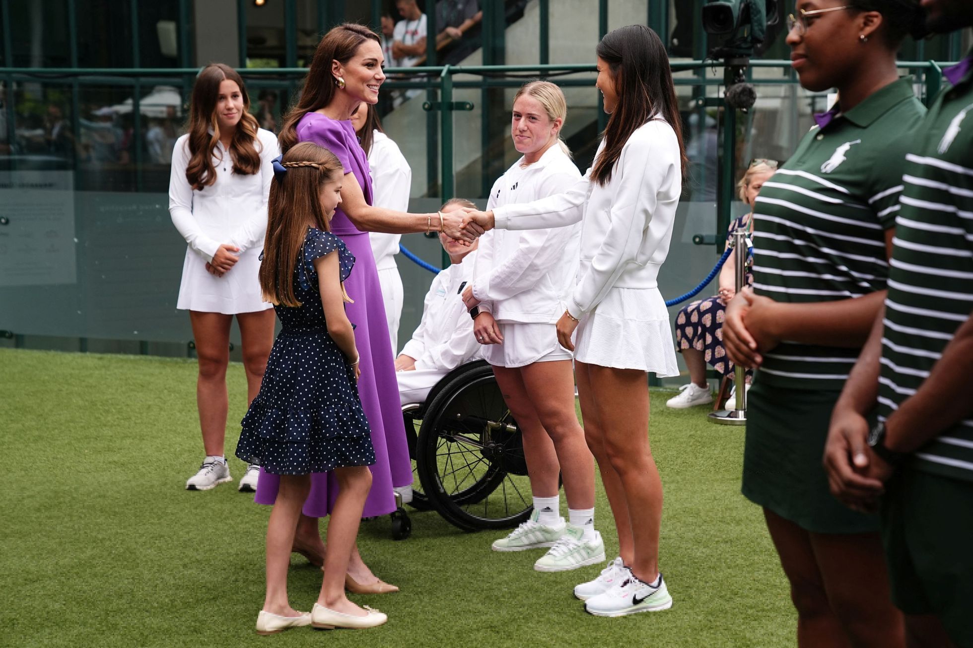 Britain's Catherine, Princess of Wales and Princess Charlotte at the 2024 Wimbledon Championships in London
