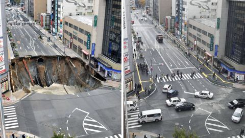 Japonci opravili křižovatku po obřím propadu za týden. Jak rychlí by asi byli Češi?
