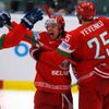 Belarus' players celebrates their first goal against Finland during their Ice Hockey World Championship game at the CEZ arena in Ostrava