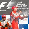 Kimi Räikkönen Giancarlo Fisichella se radují z úspěchu na Velké ceně Belgie