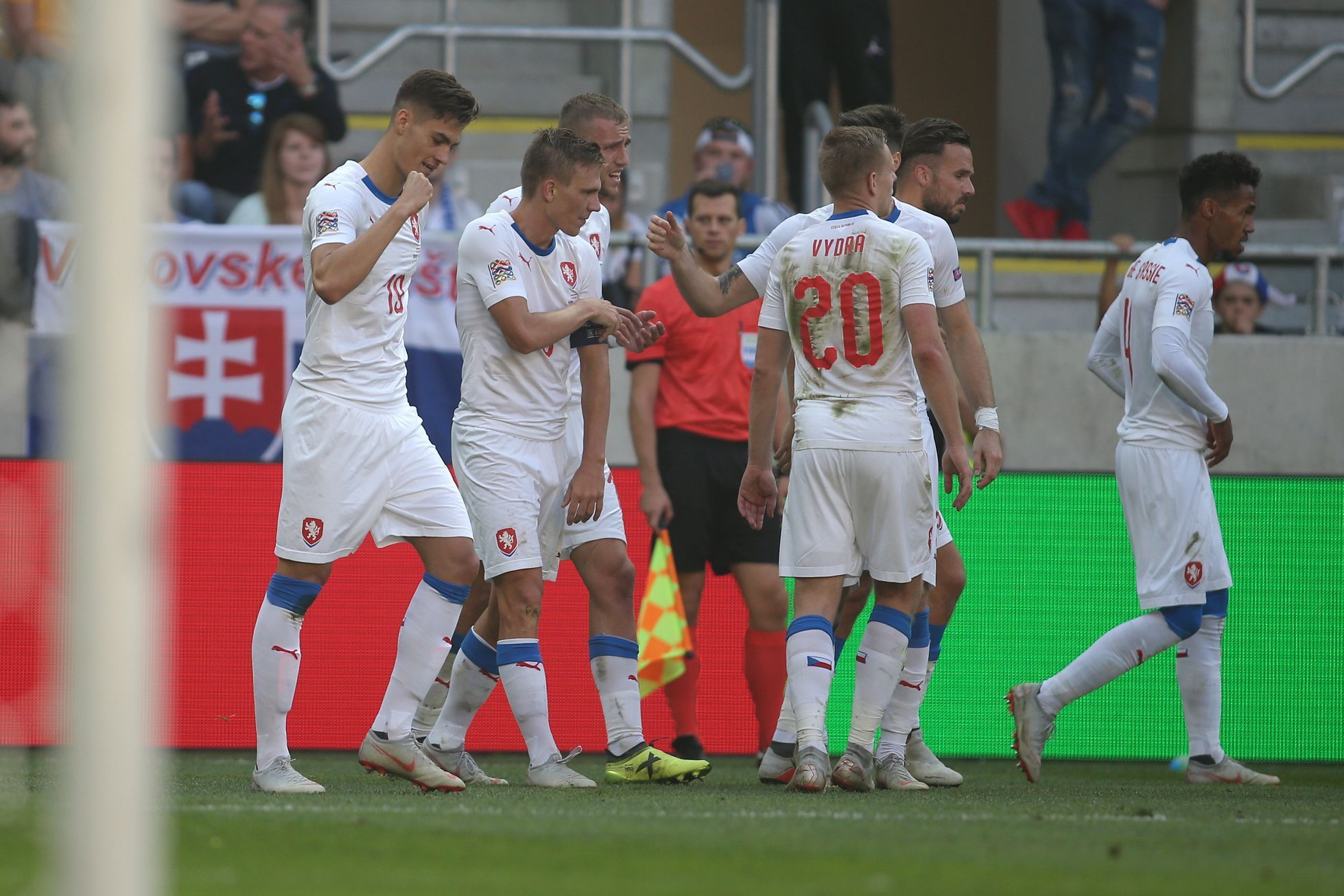 fotbal, Liga národů 2018/2019, Slovensko - Česko, radost po vítězném gólu Patrika Schicka