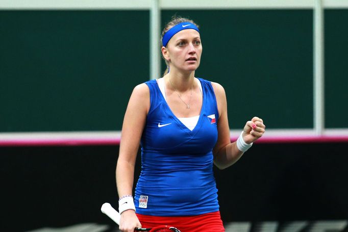 Fed Cup, finále 2014: Petra Kvitová v zápase s Andreou Petkovicovou