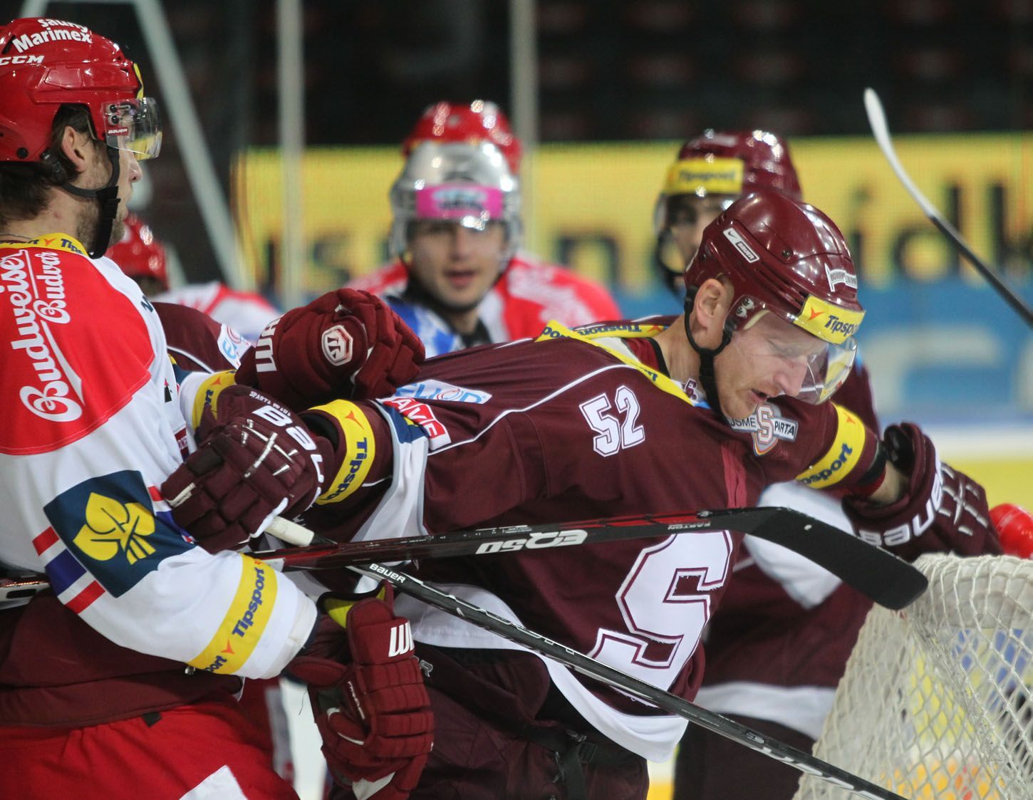 Hokejisté Sparty Praha v utkání proti Mountfieldu během 18. kola Tipsport extraligy 2012/13.