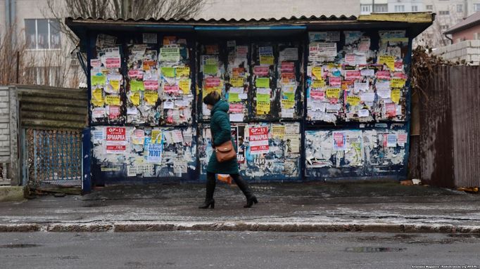 Fotografie od pobřeží Azovského moře, Ukrajina, město Berďansk.