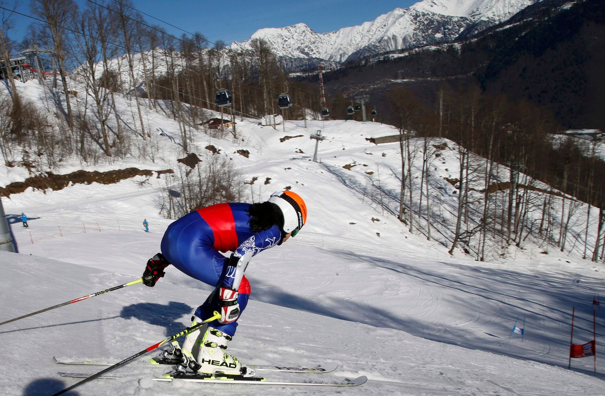 Vanessa Mae trénuje na obří slalom na olympiádě v Soči