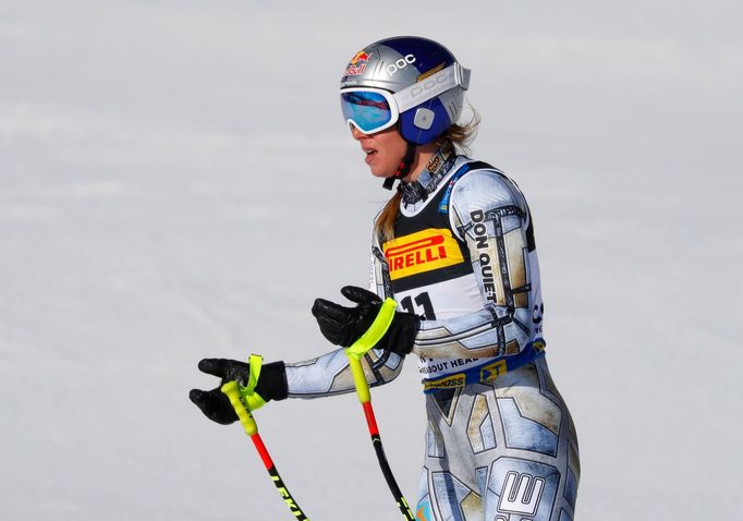 Ester Ledecká v cíli super-G na MS 2021