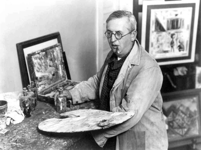 Josef Čapek při práci ve svém výtvarném ateliéru.