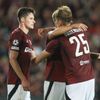 fotbal, Liga mistrů 2024/2025, 4. předkolo, Sparta - Malmö, radost Sparty, Martin Vitík, Asger Sörensen