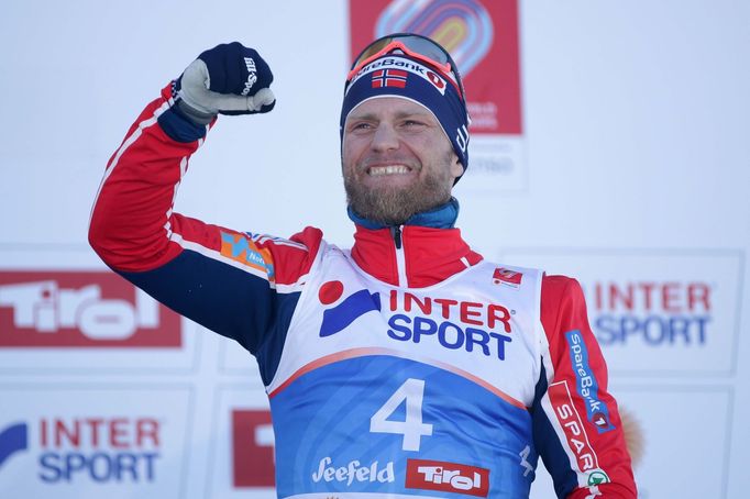 Cross-country skiing - FIS Nordic World Ski Championships - Men's Skiathlon - Seefeld, Austria - February 23, 2019 - Third placed Norway’s Martin Johnsrud Sundby celebrat