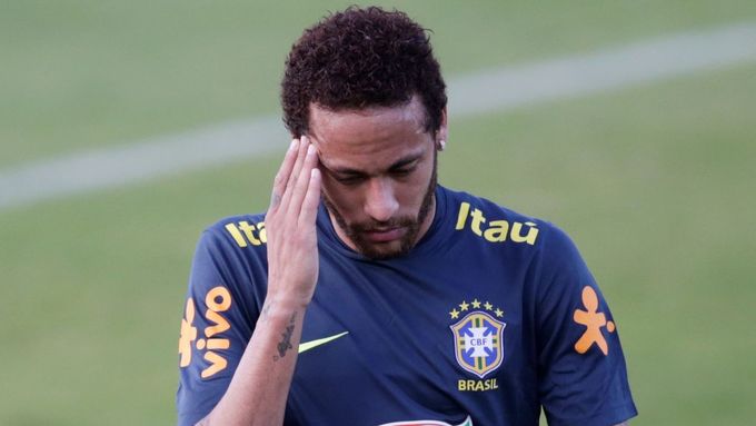 Útočník Neymar na tréninku brazilské fotbalové reprezentace