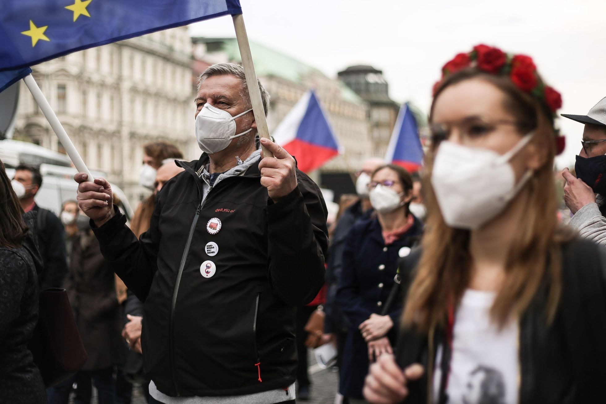 Demonstrace Milion chvilek demokracie, Václavské náměstí, duben 2021, respirátory, protest