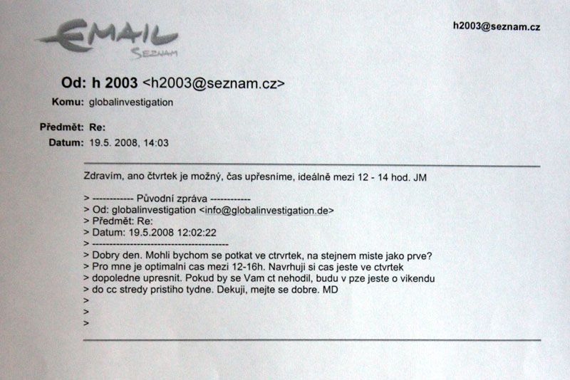 Mailová korespondence poslance Moravy