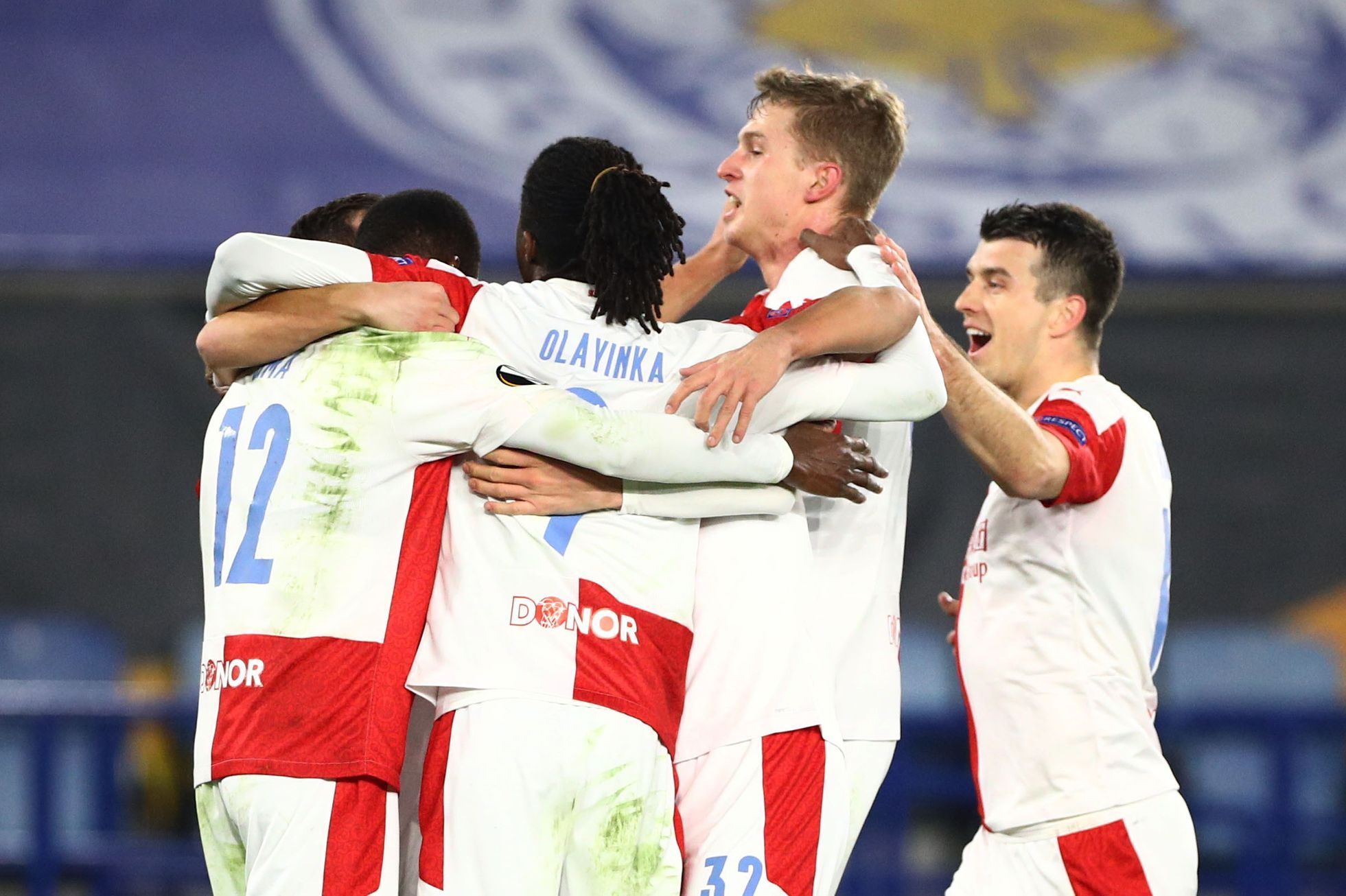 Slávisté slaví gól v odvetě  2. kola Evropské ligy Leicester  - Slavia