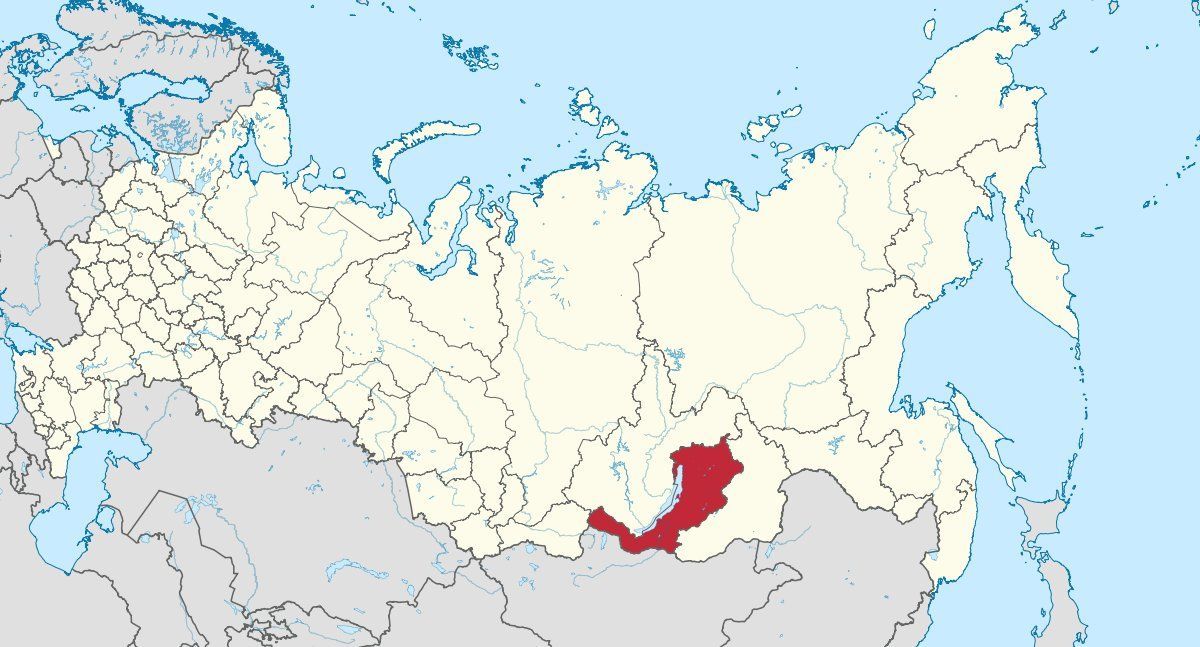Území Burjatska na mapě Ruské federace.