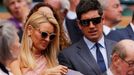 Tennis - Wimbledon - All England Lawn Tennis and Croquet Club, London, Britain - July 3, 2019  Tess Daly and Vernon Kay at the Royal Box during the second round match bet