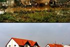 Jedny z mnoha domů po záplavách v Troubkách (nahoře) a po 5-ti letech na tom samém místě (dole).