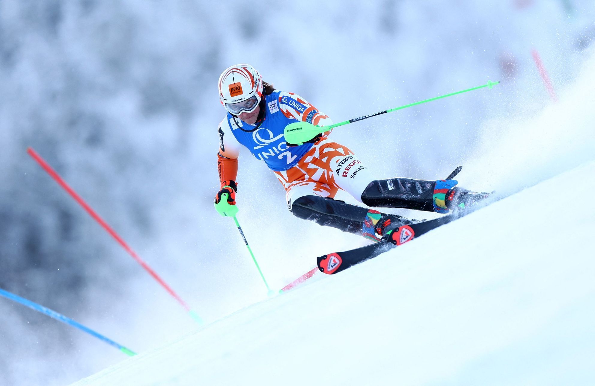 Petra Vlhová při nedělním slalomu SP ve Špindlerově Mlýně 2023