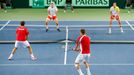 Davis Cup, Švýcarsko - Česko: Stanislas Wawrinka, Marco Chiudinelli (druhý zprava) - Toáš Berdych (druhý zleva), Lukáš Rosol