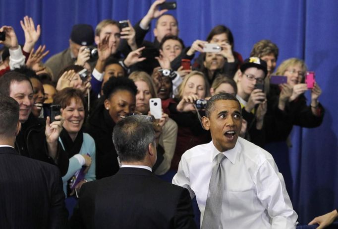 Americký prezident Barack Obama na návštěvě Michiganské univerzity v Ann Arbor.