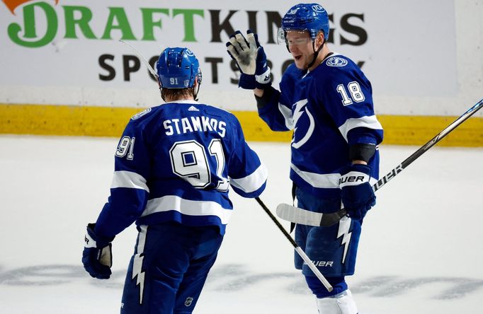 Ondřej Palát (18) a Steven Stamkos