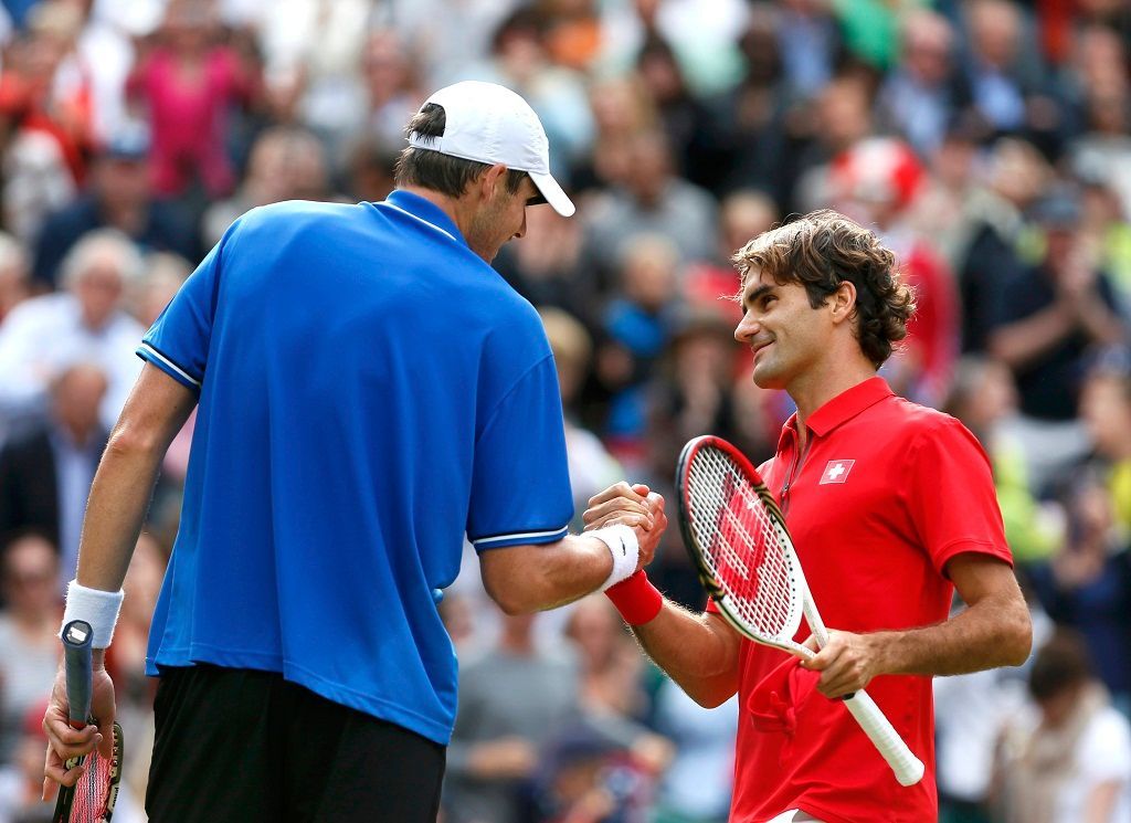 John Isner a Roger Federer, olympijské hry v Londýně 2012