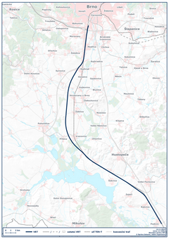 Vedení vysokorychlostní trati "Jižní Morava" v úseku Modřice - Šakvice