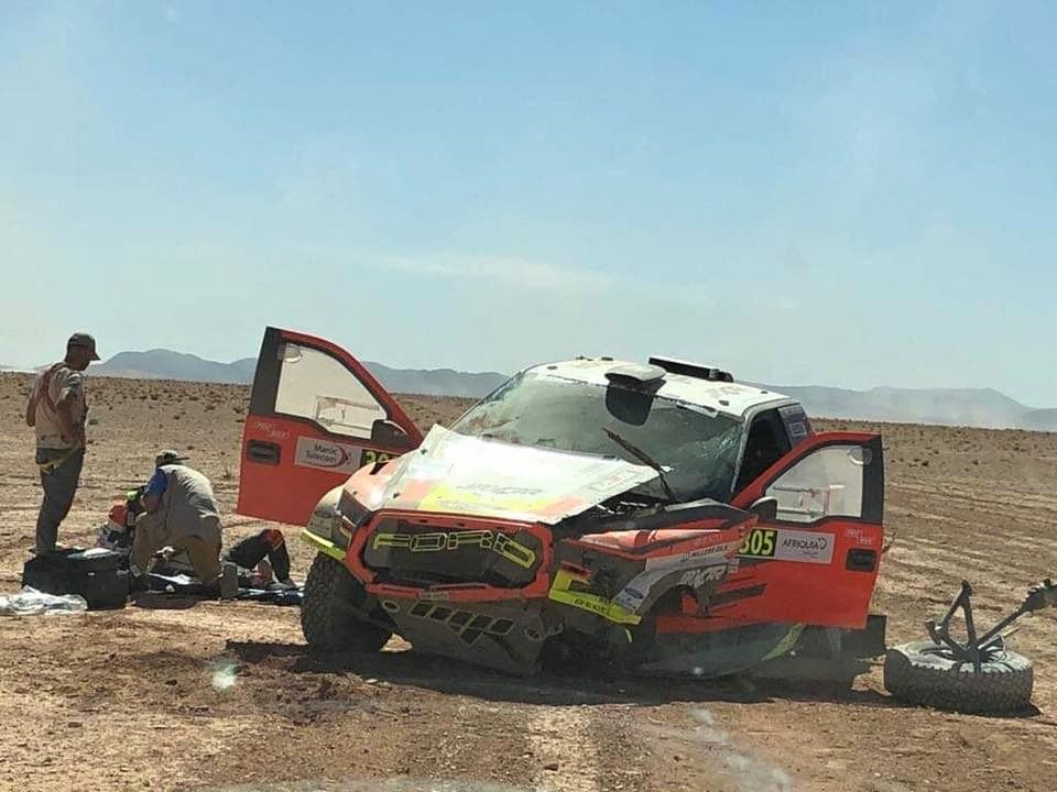 Havarovaný Ford Martina Prokopa na Marocké rallye 2019
